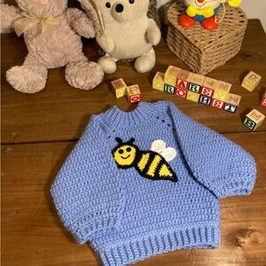 Handmade Crochet Baby Sweater with Bee Applique